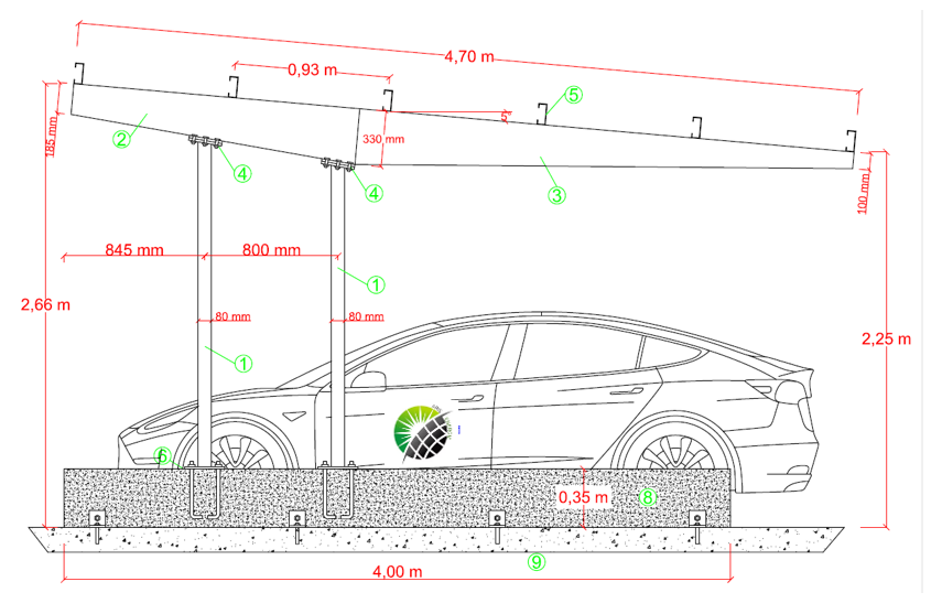 Plan de coupe Ombrière SUNPARK M3